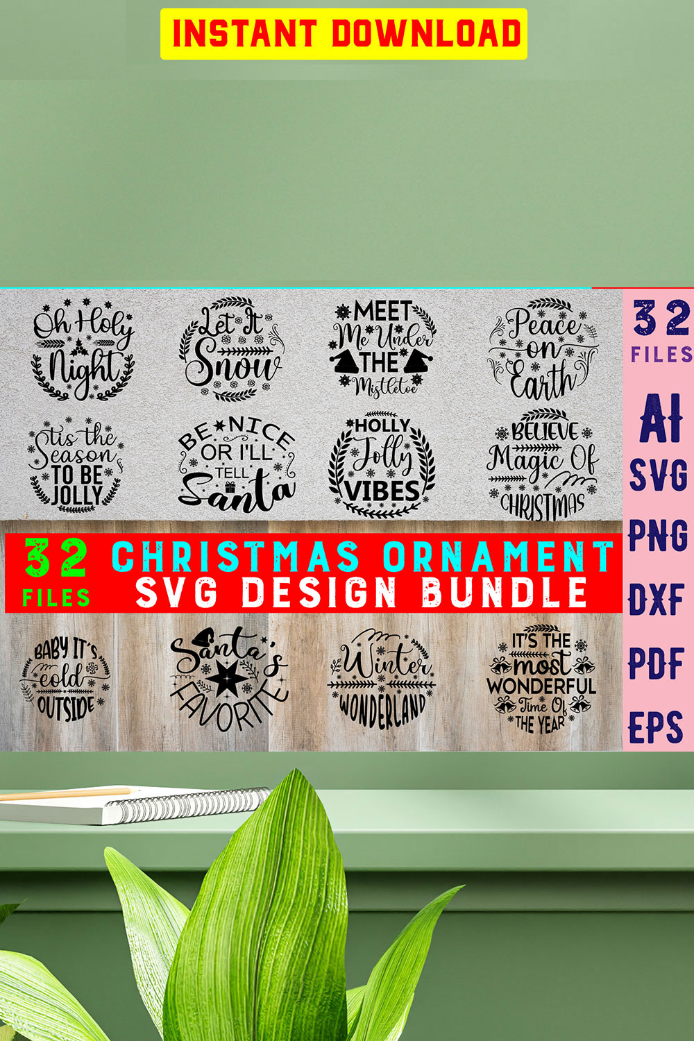 Christmas Ornament SVG Design Bundle pinterest preview image.