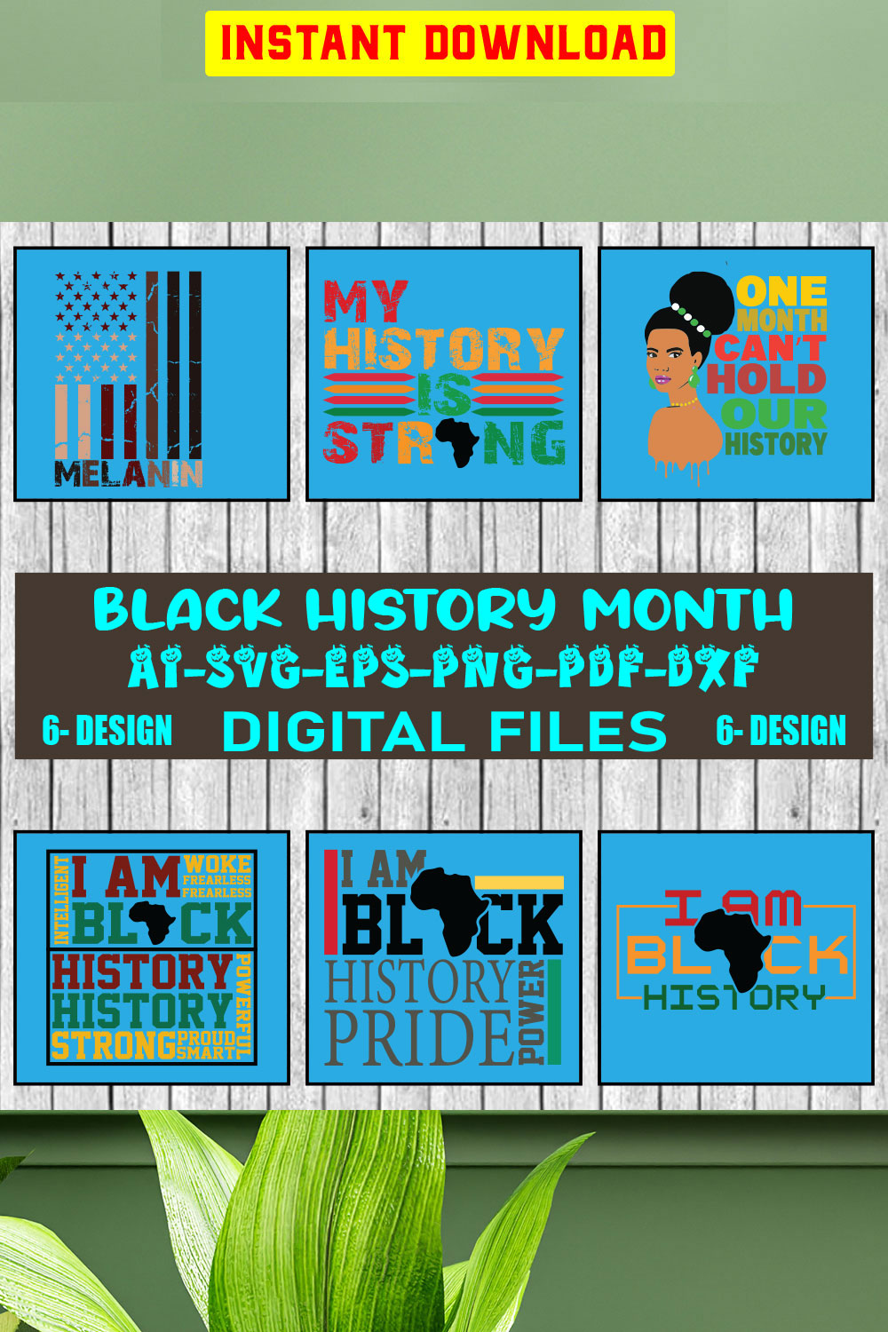 Black History Month Bundle SVG Files Vol-06 pinterest preview image.