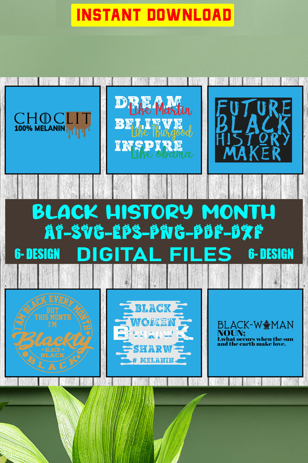 Black History Month Bundle SVG Files Vol-05 pinterest preview image.