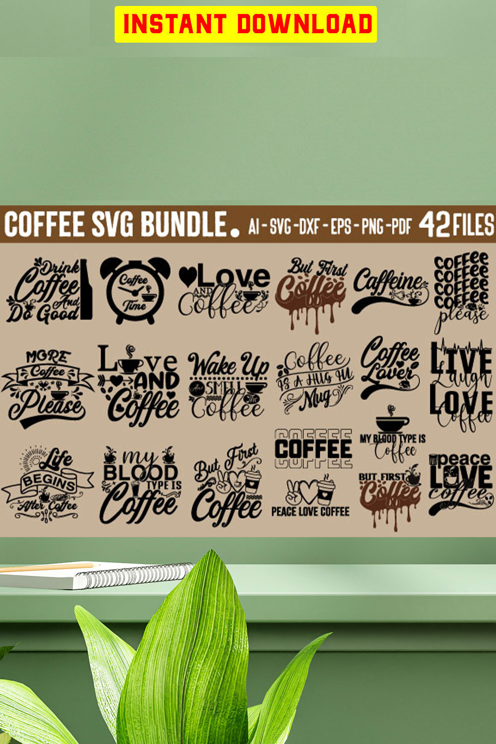 Coffee SVG Design Bundle pinterest preview image.