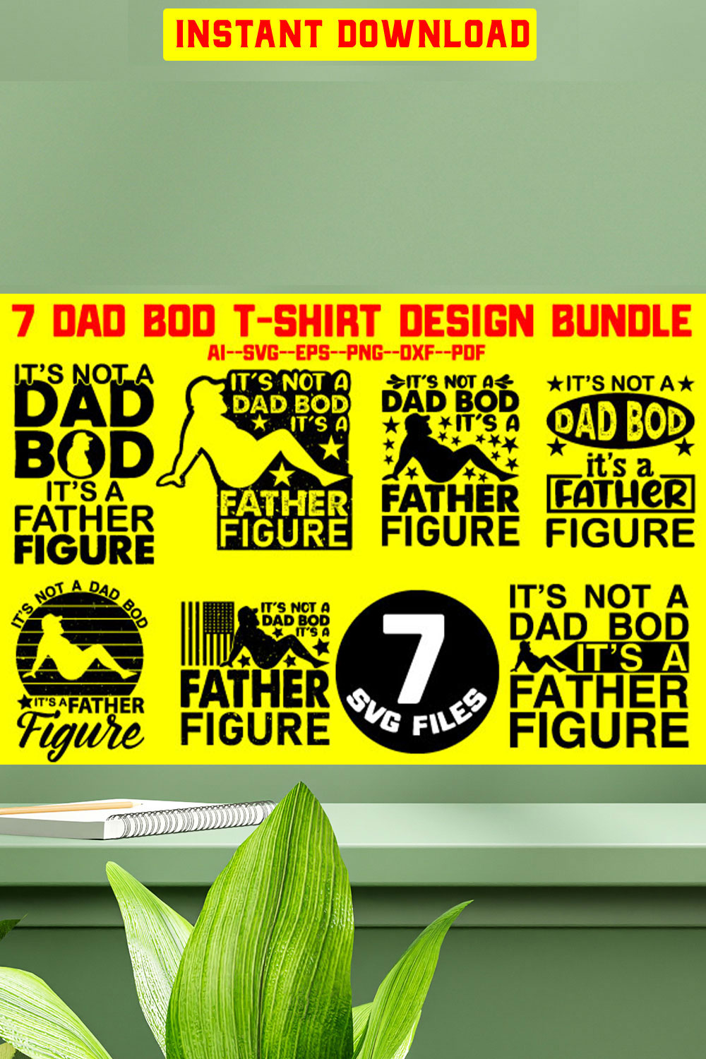 Dad Bod T-shirt Design Bundle pinterest preview image.