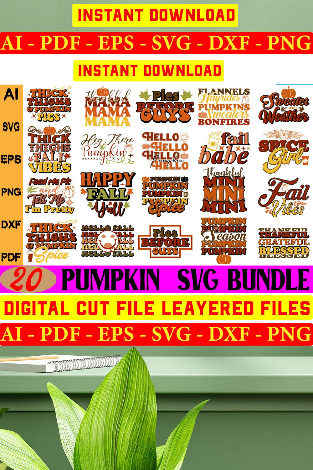 Fall bundle svg Autumn svg Thanksgiving svg Pumpkin svg Hello fall svg Svg bundle for cricut pinterest preview image.