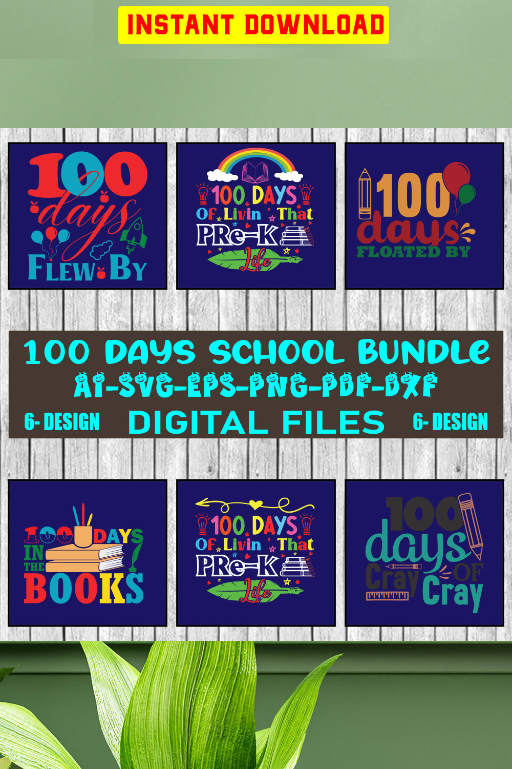 100 Days School T-shirt Design Bundle Vol-1 pinterest preview image.