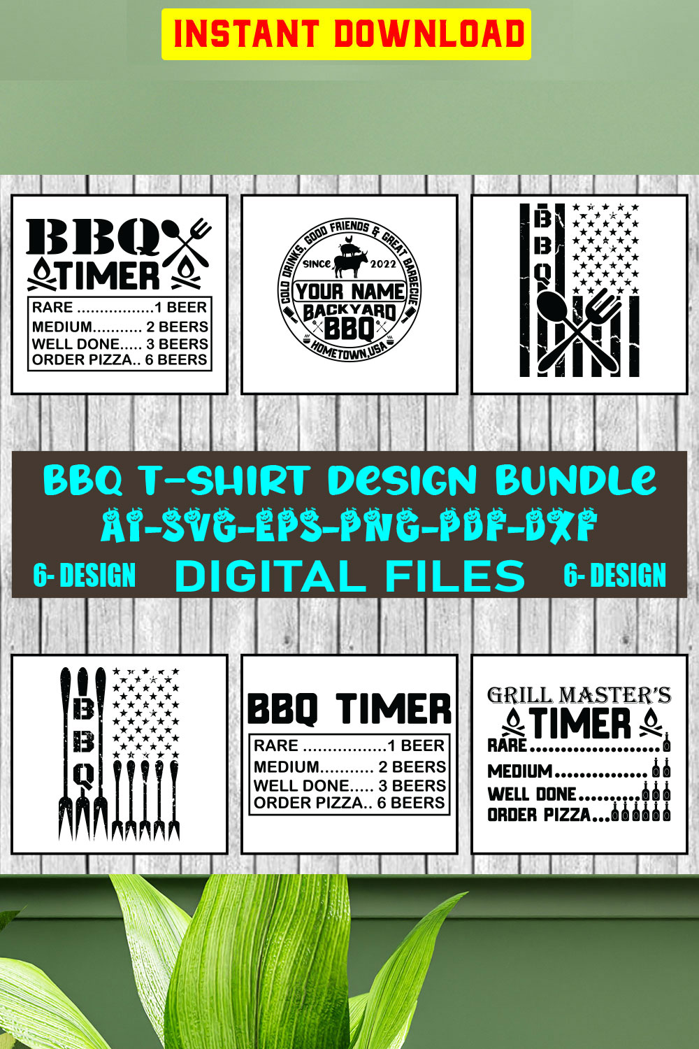 BBQ T-shirt Design Bundle Vol-01 pinterest preview image.