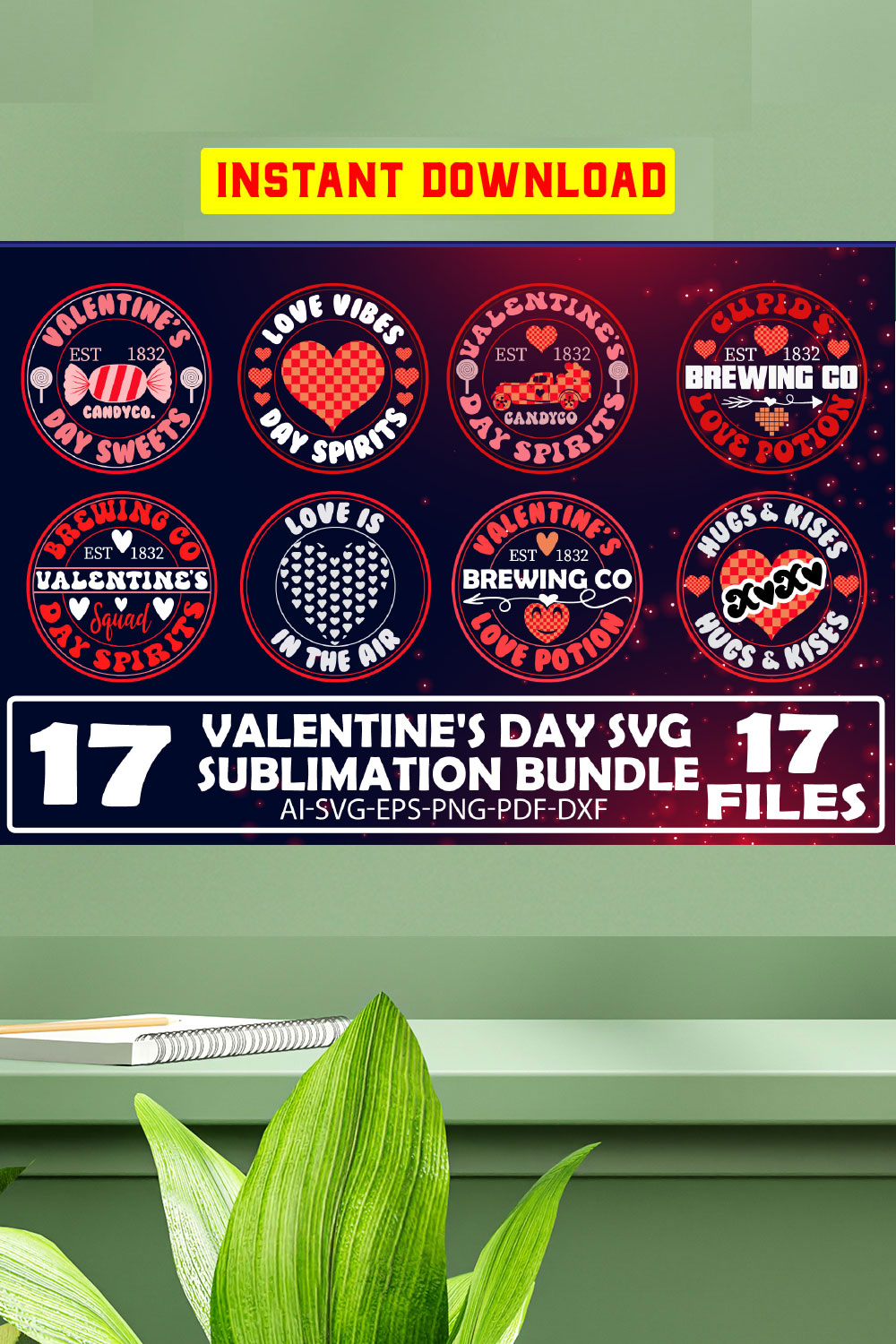 Valentine's Day sublimation SVG Bundle, Sublimation Valentines Day Card Design , Art Prints, Be Mine svg with Heart, Heart Art Prints pinterest preview image.