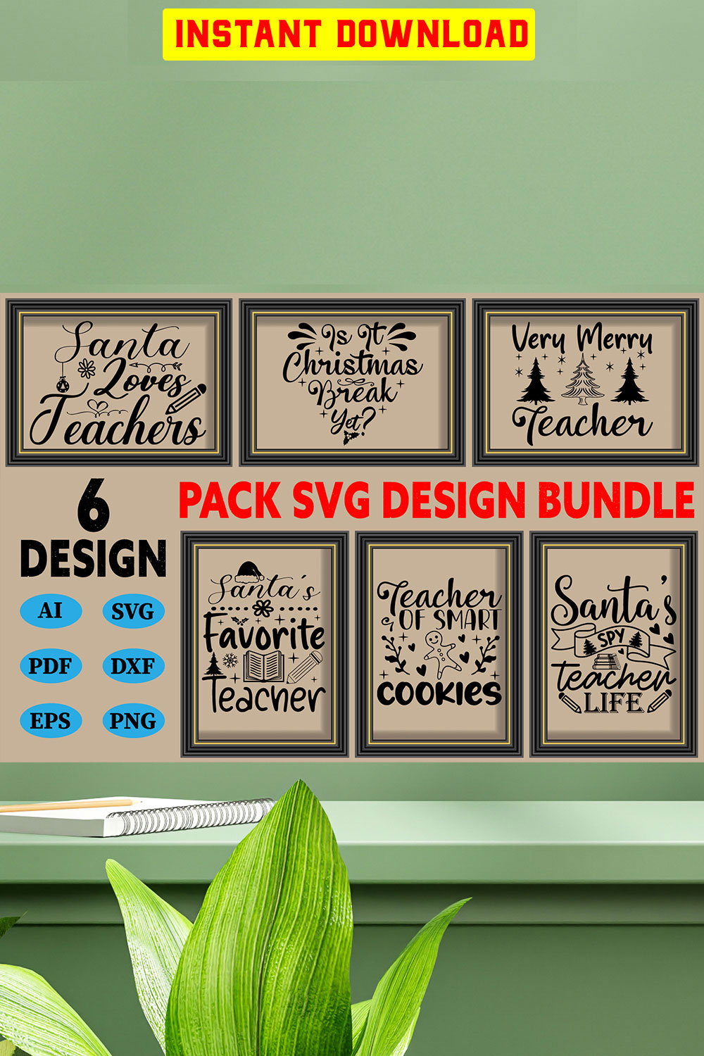 Teacher Christmas SVG Design Bundle pinterest preview image.