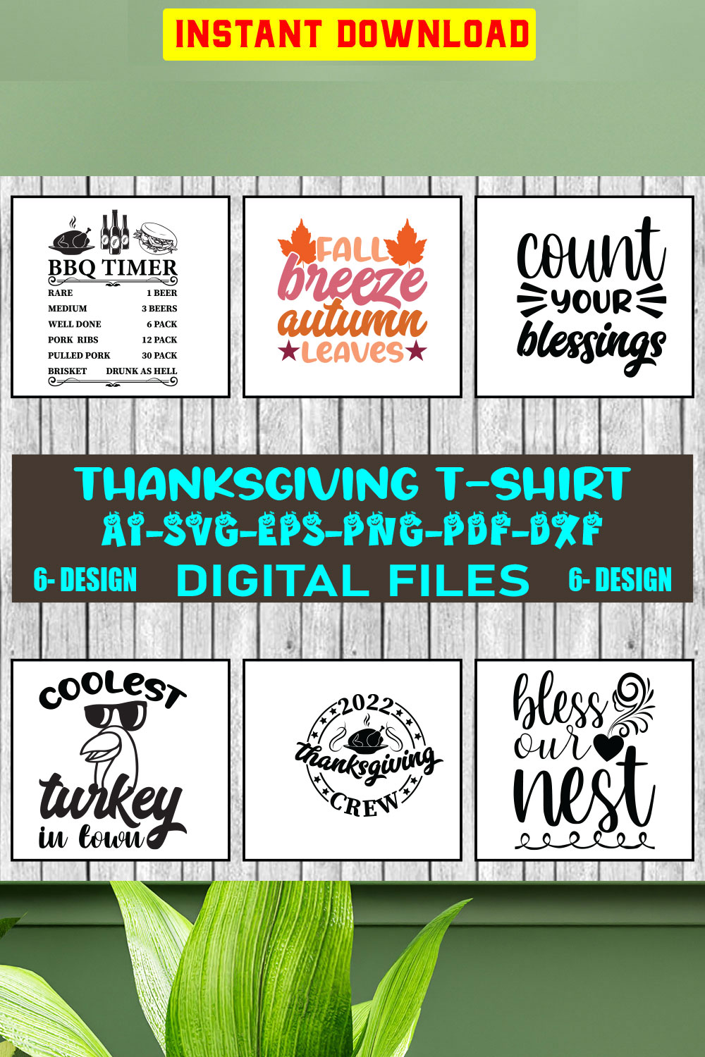 Thanksgiving T-shirt Design Bundle Vol-1 pinterest preview image.