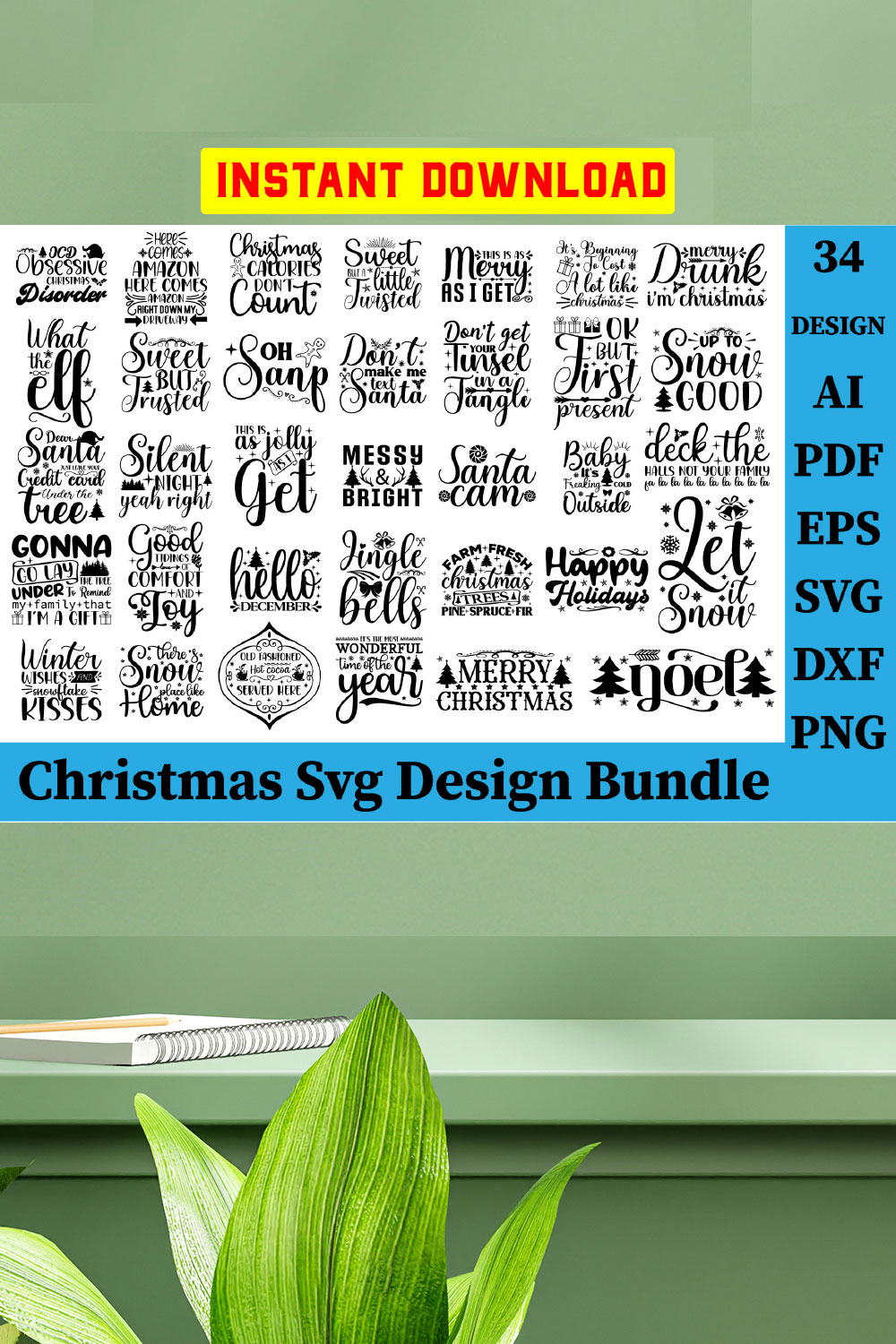 34 Christmas SVG Bundle, Funny Christmas SVG, Adult Christmas SVG, Farmhouse Sign, Ornament pinterest preview image.