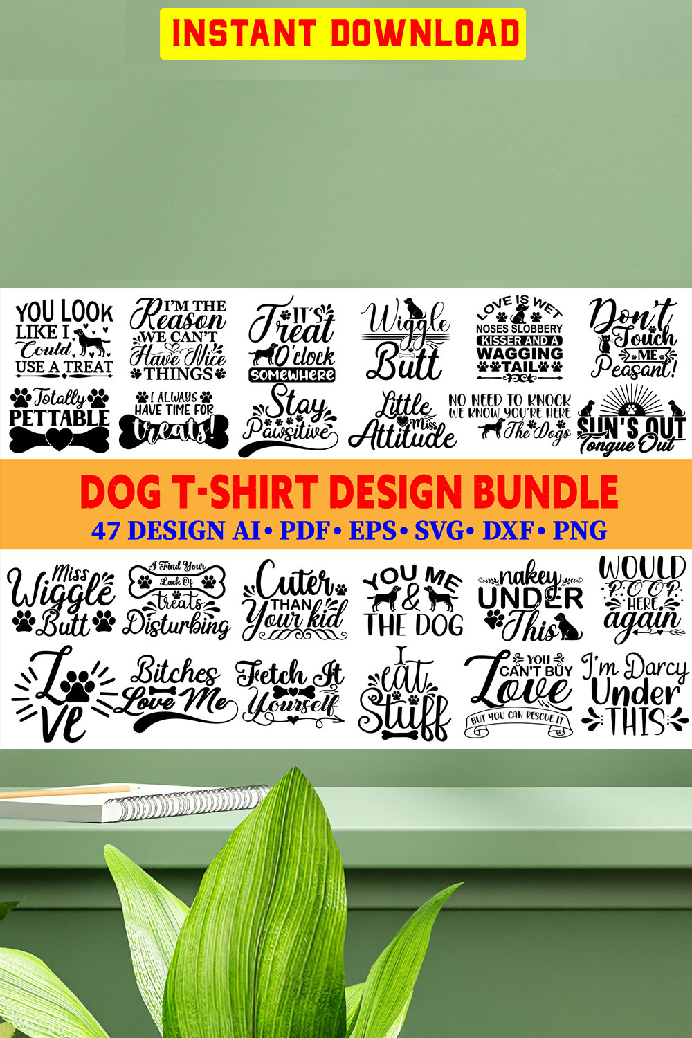 Dog T-shirt Design Bundle pinterest preview image.