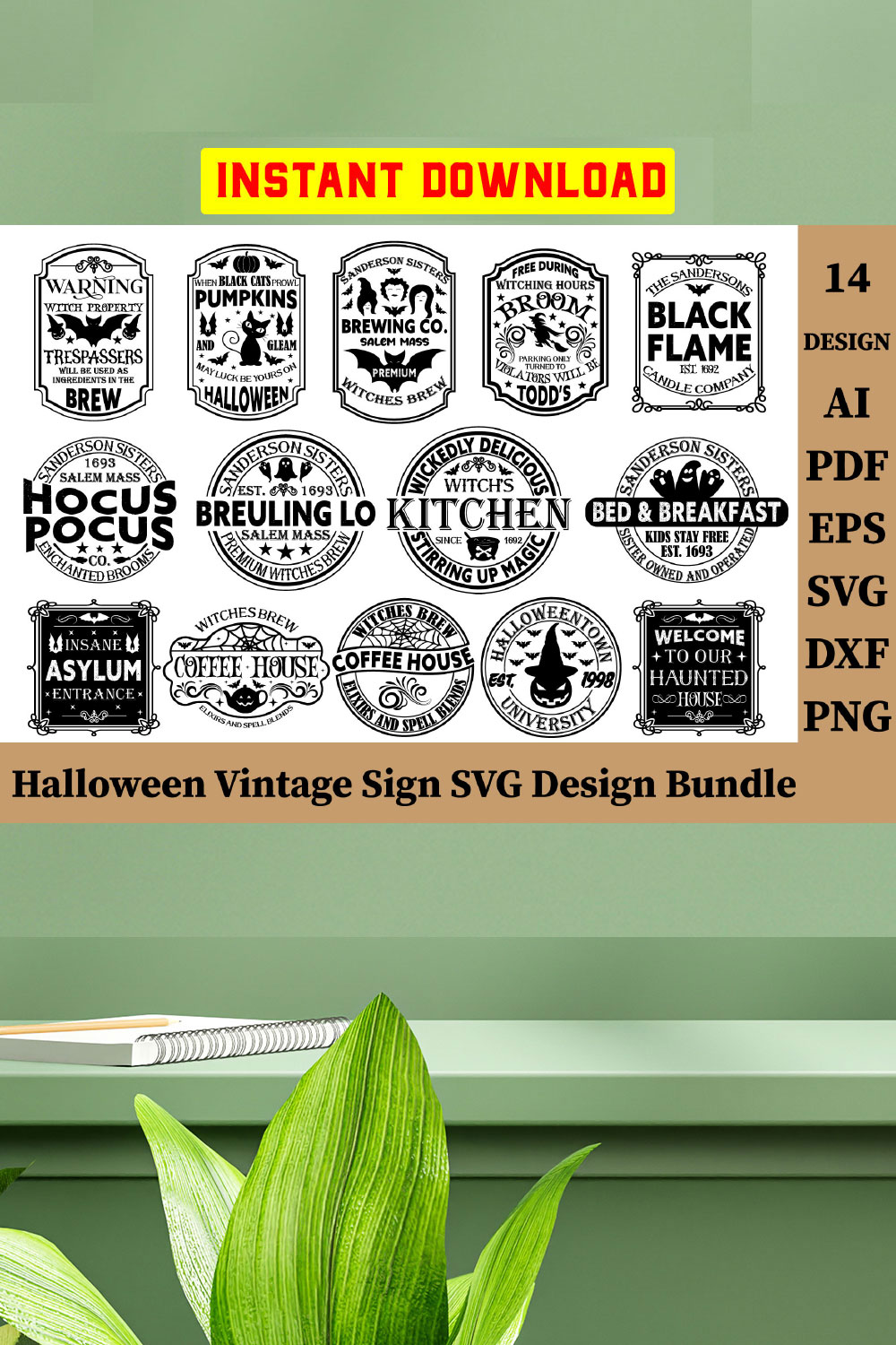 Vintage Halloween Sing svg Bundle - printable halloween signs svg - halloween svg files for cricut pinterest preview image.