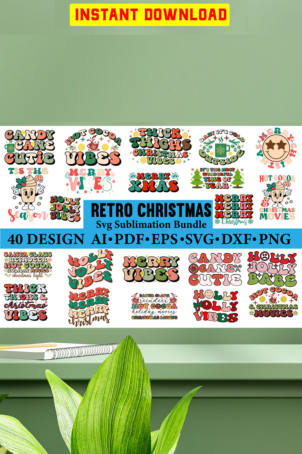 Retro Christmas SVG Design Bundle pinterest preview image.