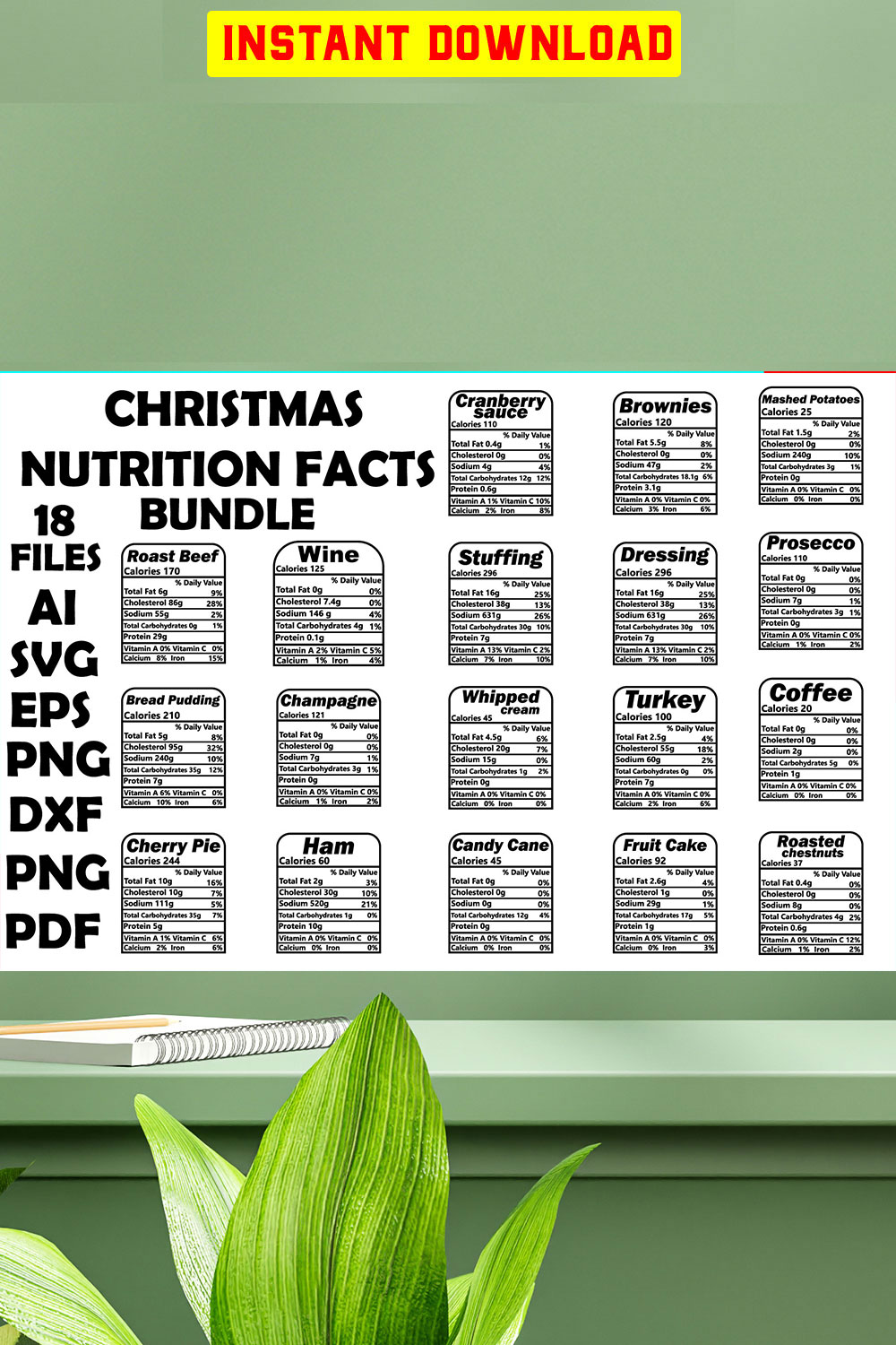 Christmas Nutrition Facts SVG Design Bundle pinterest preview image.