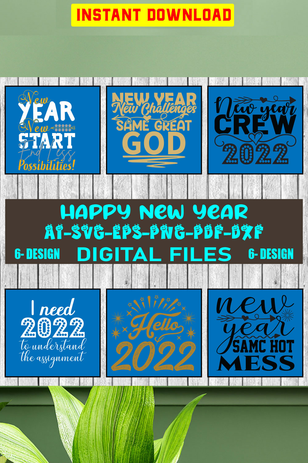 Happy New Year SVG Design Bundle Vol-10 pinterest preview image.