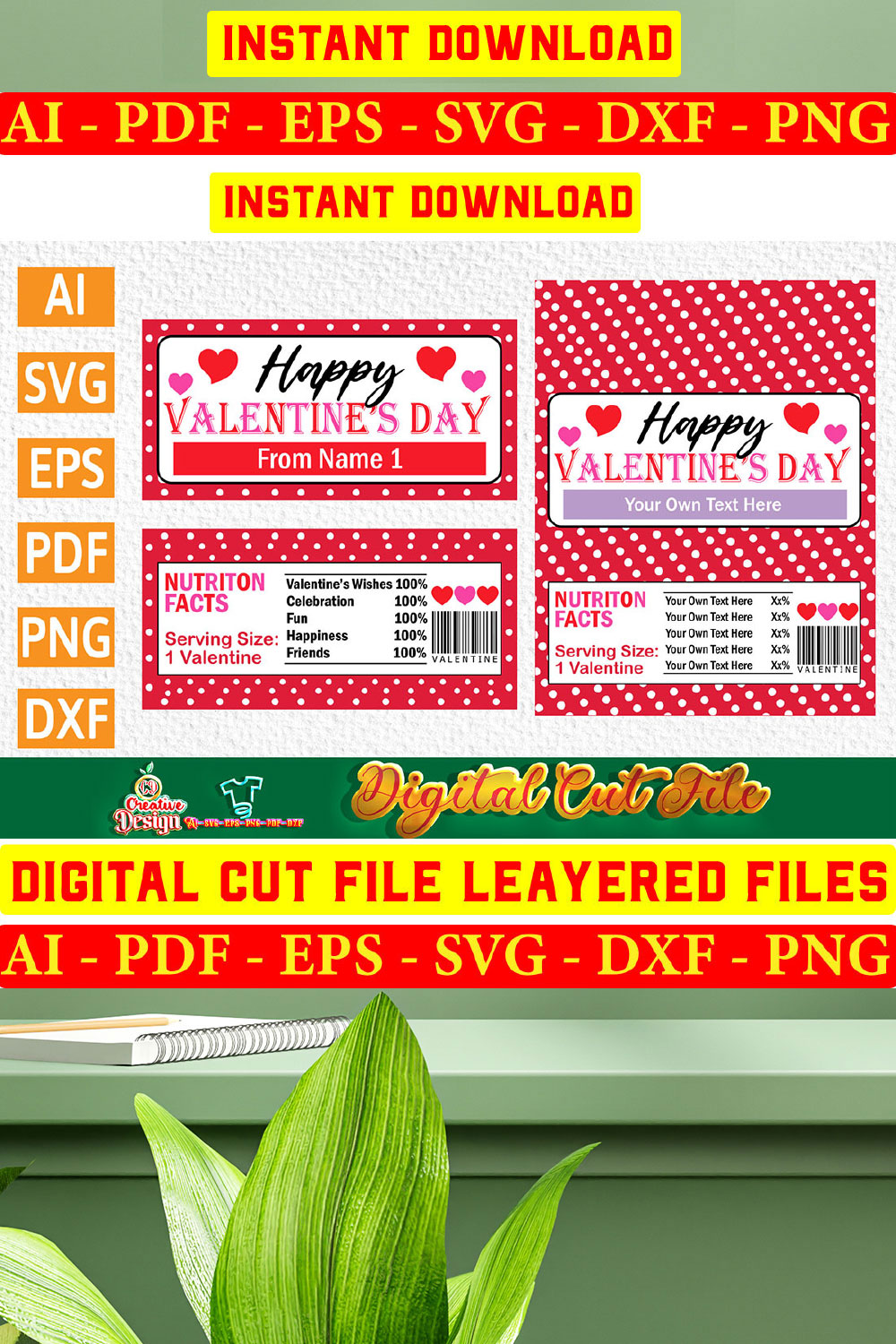 Valentines Day Chocolate Wrapper Template pinterest preview image.