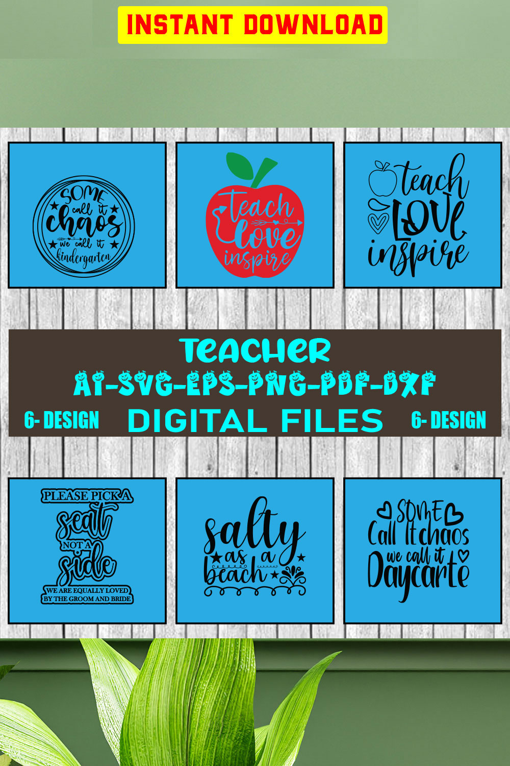 Teacher Bundle SVG Files Vol-04 pinterest preview image.