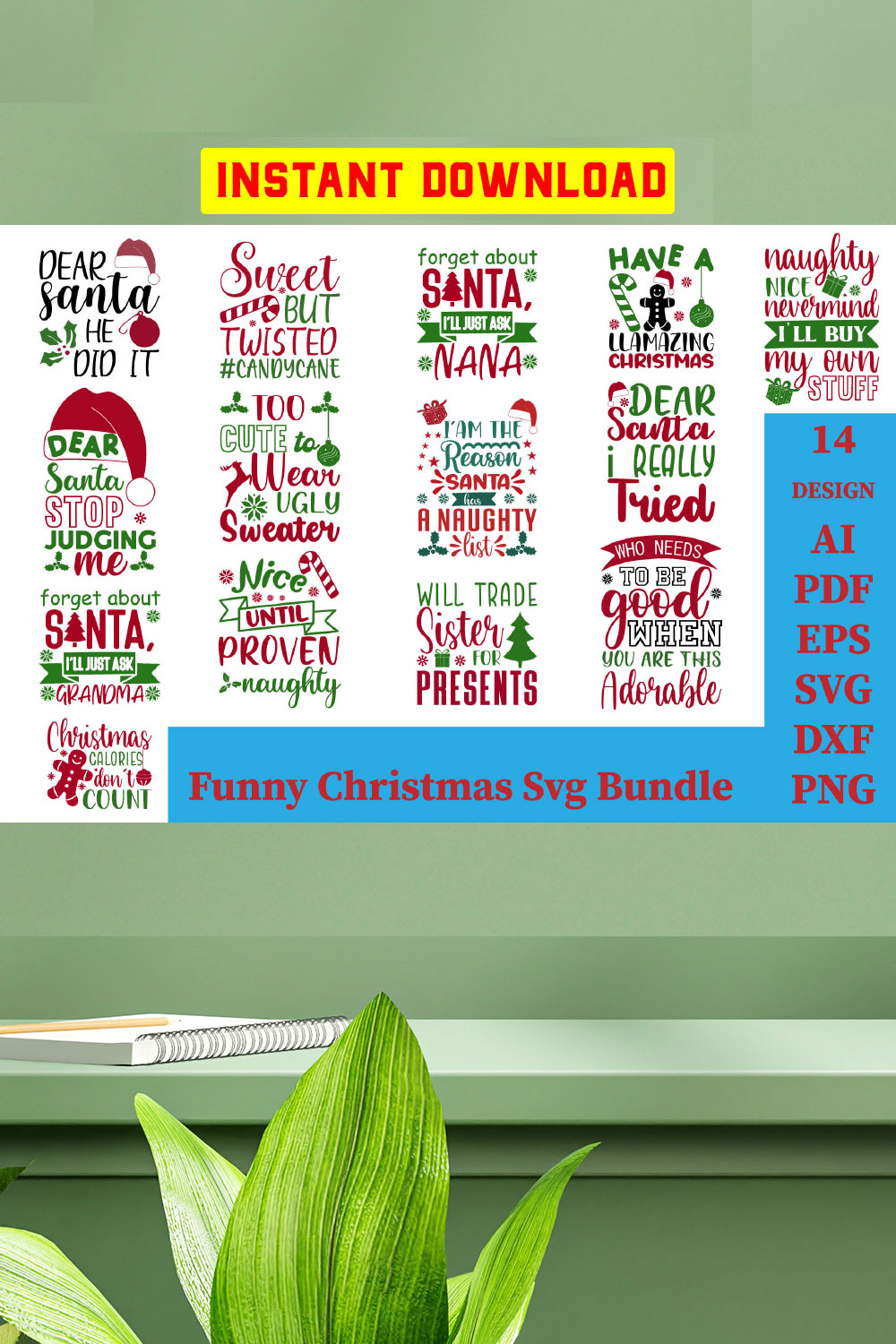 Funny Christmas Quotes SVG Bundle, Silhouette Christmas svg, Funny Christmas SVG bundle pinterest preview image.