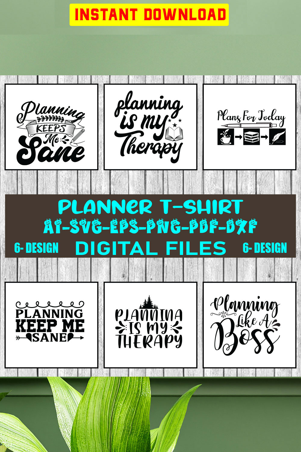 Planner T-shirt Design Bundle Vol-6 pinterest preview image.