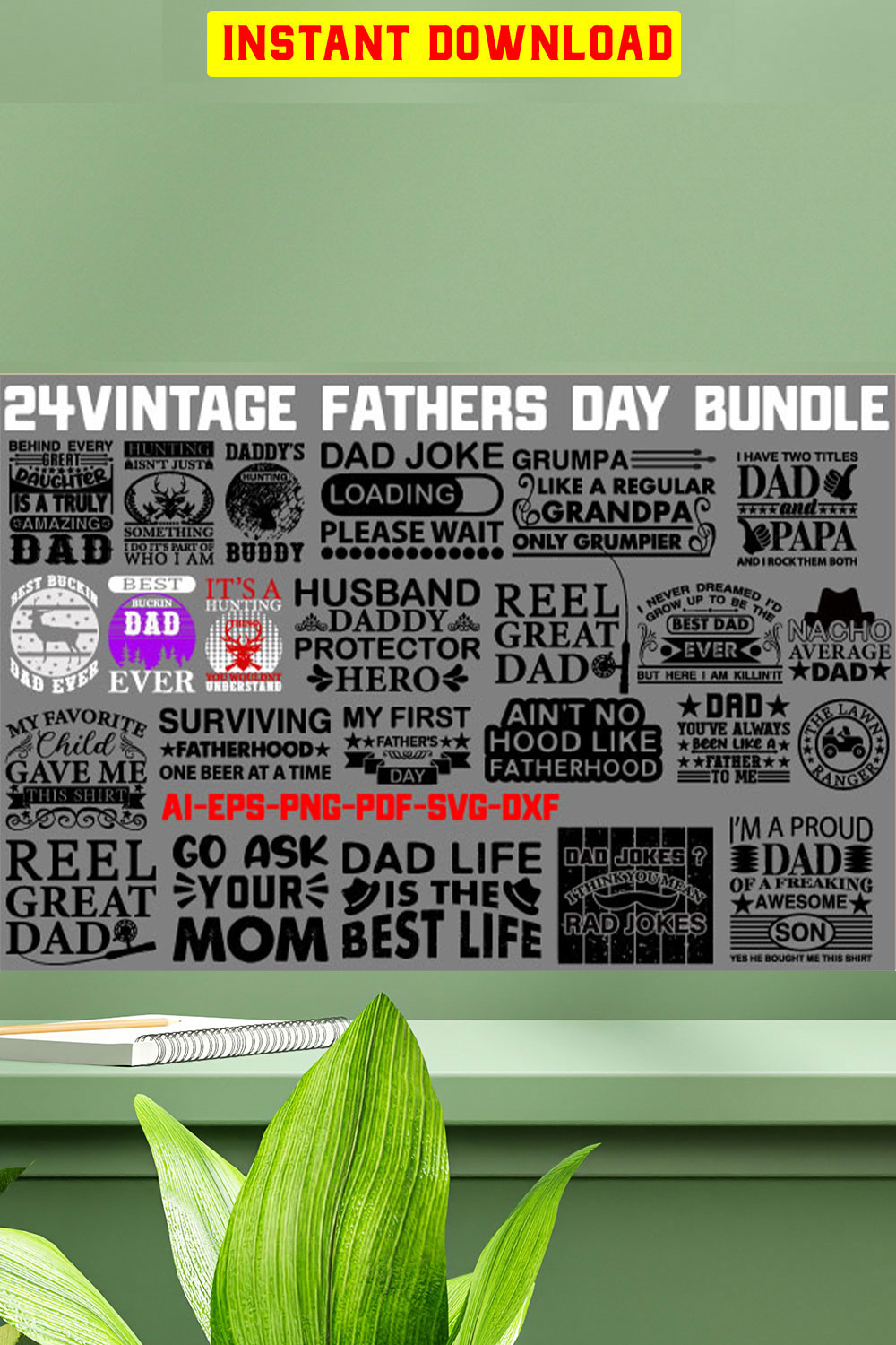 Vintage Fathers Day T-shirt Designs Bundle pinterest preview image.
