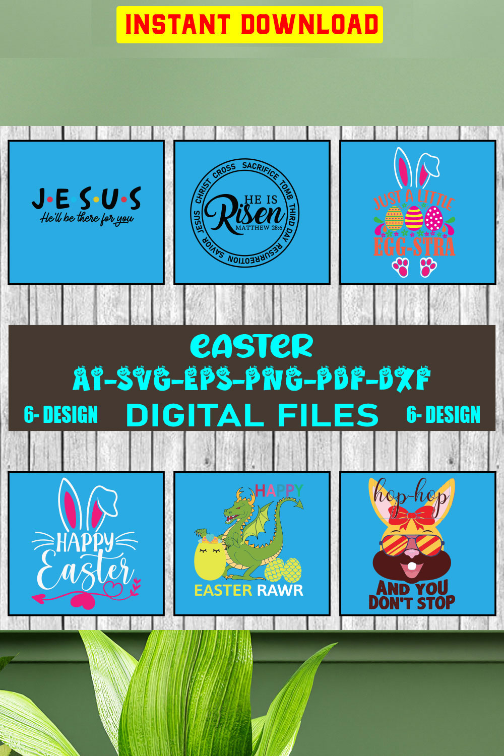 Happy Easter SVG Bundle, Easter SVG, Easter quotes, Easter Bunny svg, Easter Egg svg, Easter png, Spring svg, Vol-06 pinterest preview image.