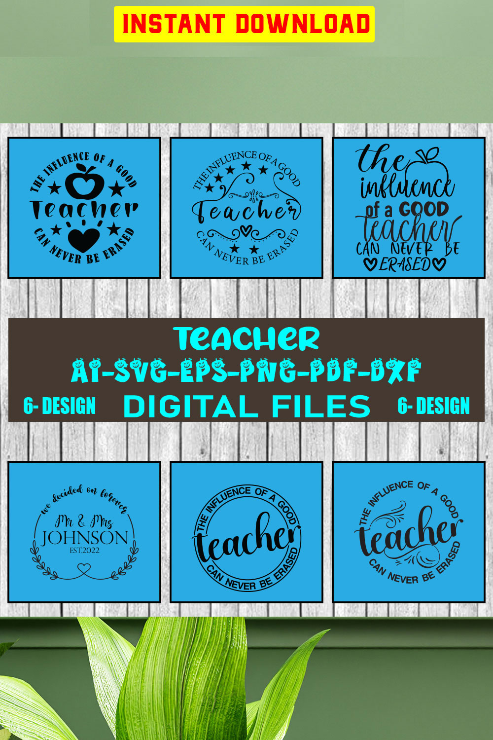 Teacher Bundle SVG Files Vol-06 pinterest preview image.