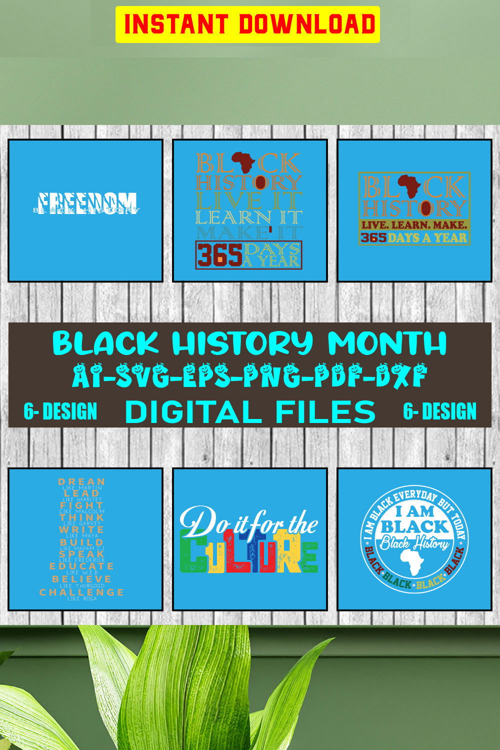 Black History Month Bundle SVG Files Vol-02 pinterest preview image.