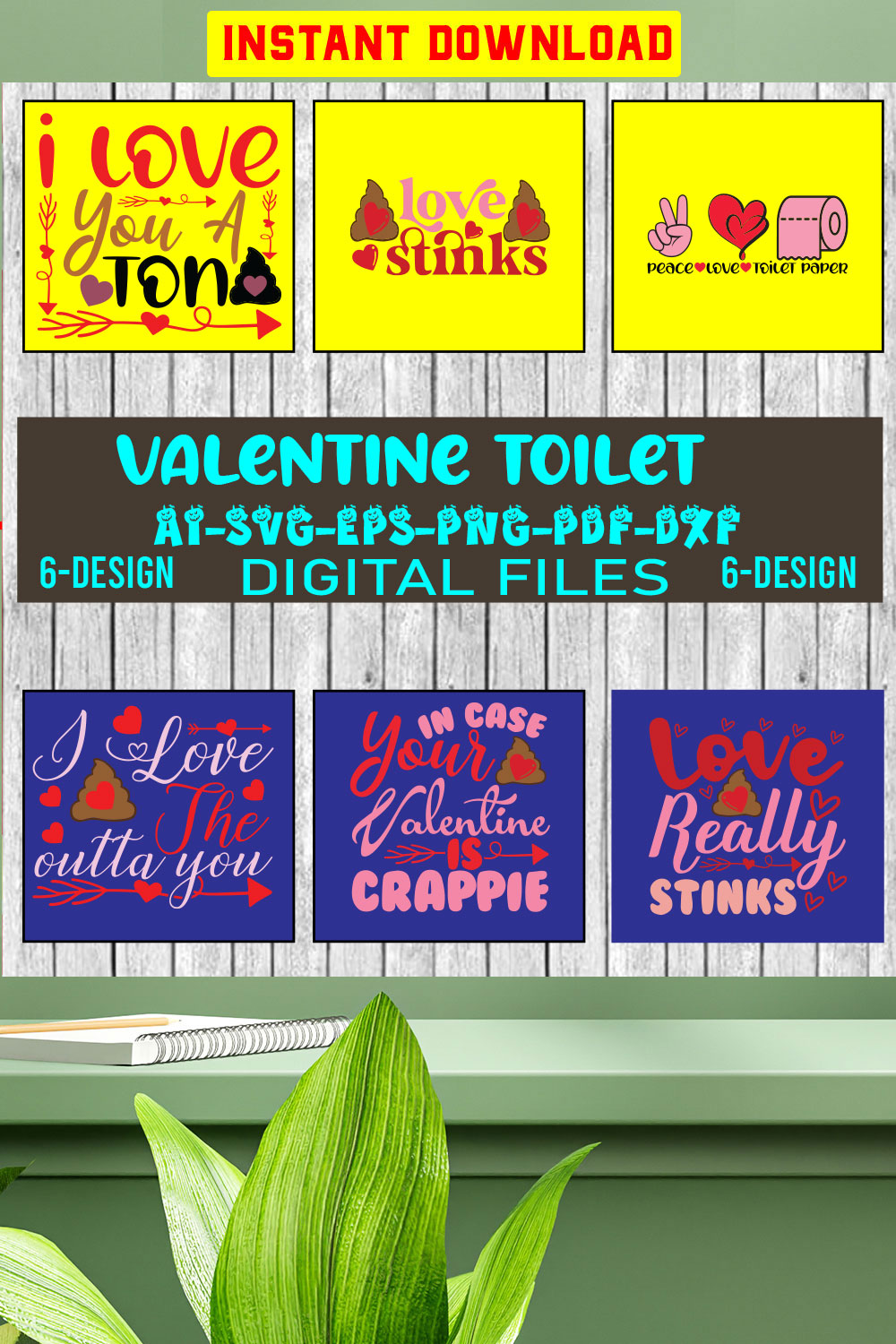 Valentine's Day Toilet Paper SVG Bundle Files for Cutting Machines Cameo or Cricut - Poop Svg, Valentine Svg, Valentine Gif Vol-01 pinterest preview image.