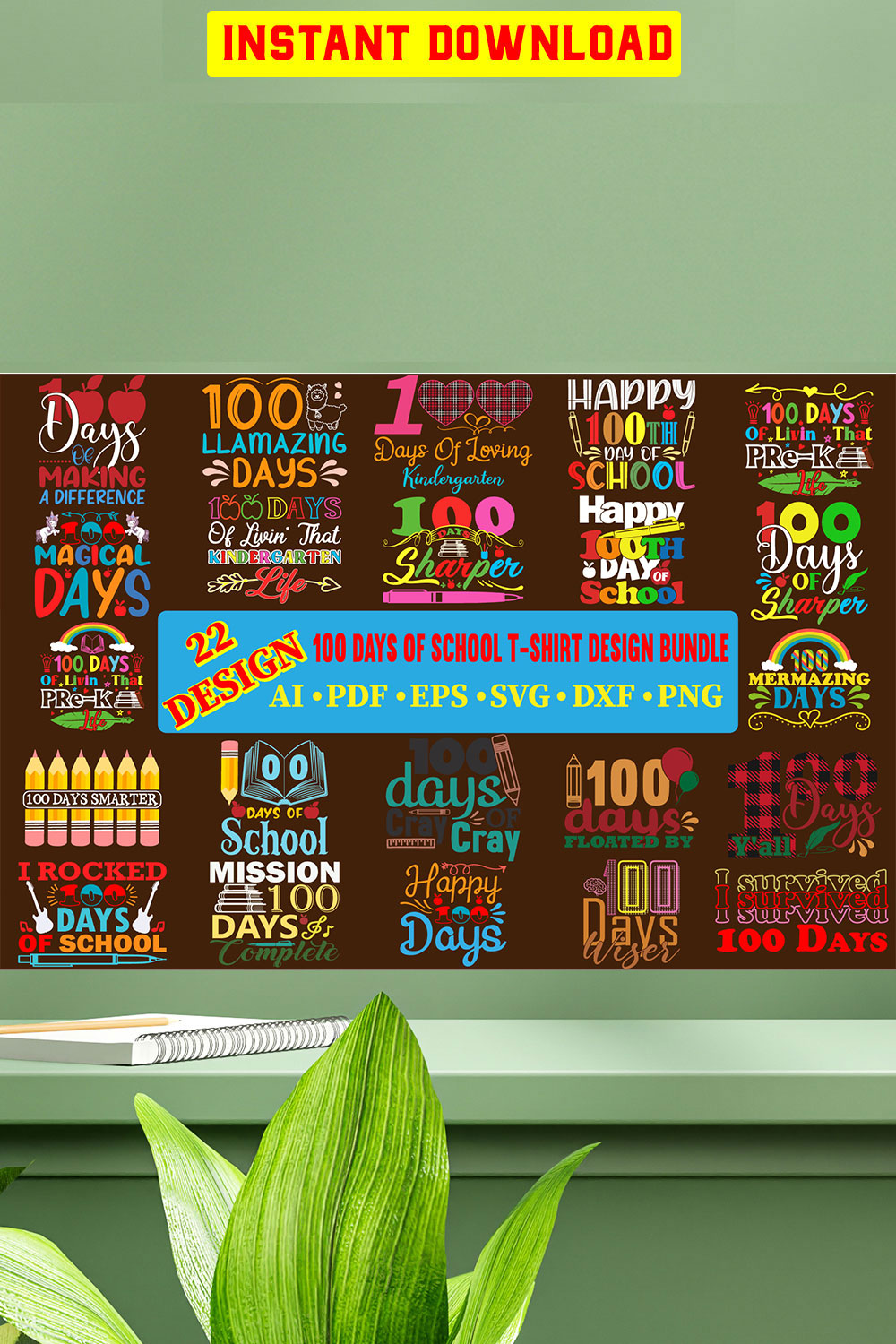 100 Days Of School SVG Bundle, Happy 100 Days SVGs Bundle pinterest preview image.