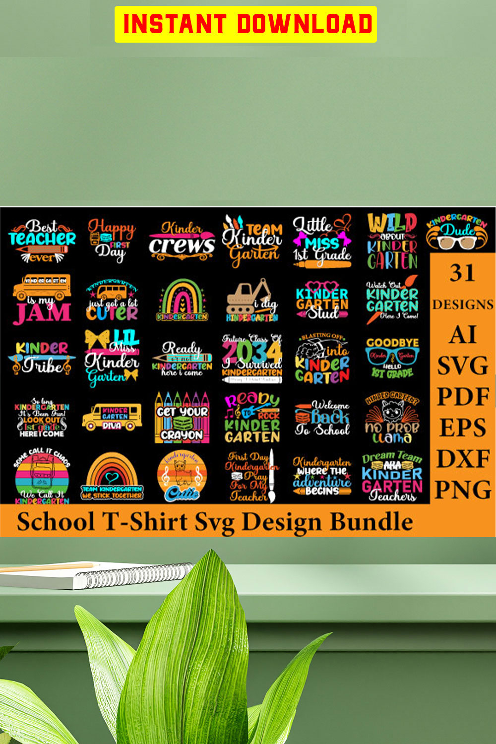 School T-shirt Svg Design Bundle pinterest preview image.