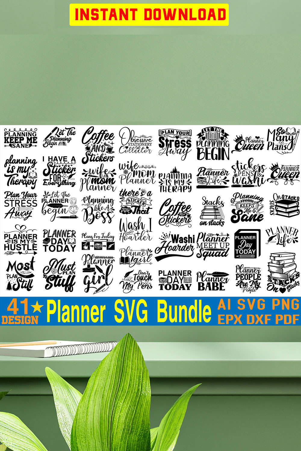 Planner T-shirt Design Bundle Vol-4 pinterest preview image.