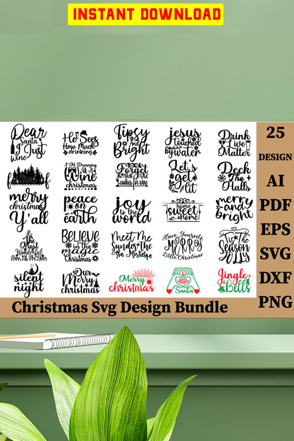 Christmas T-shirt Design Bundle pinterest preview image.