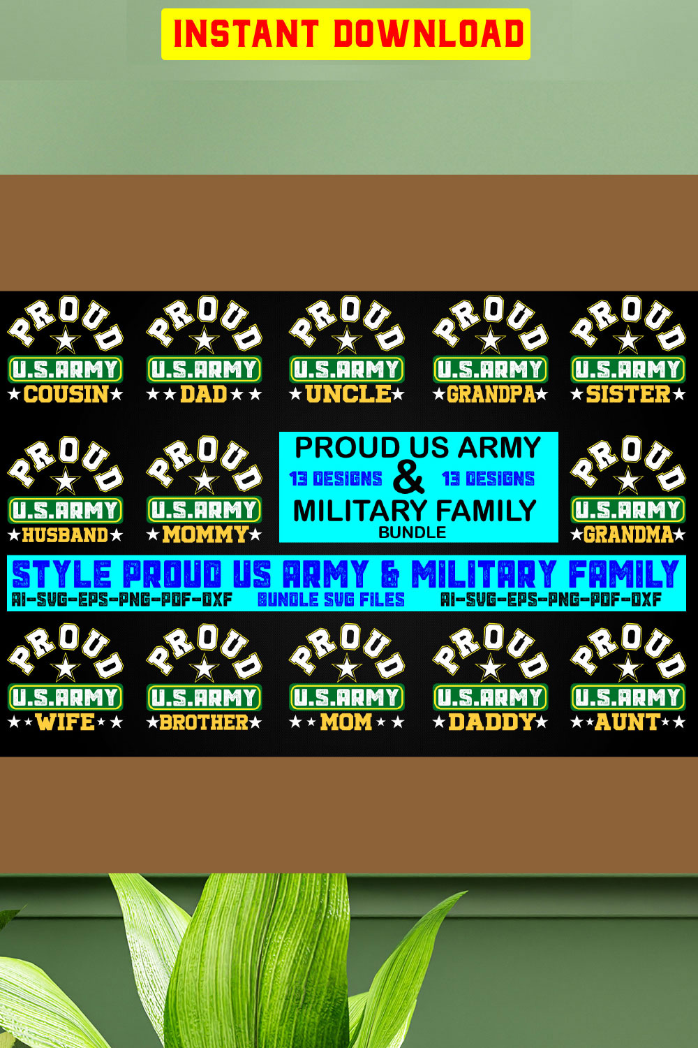 Style Proud US Army & Military Family Bundle SVG Files Vol-01 pinterest preview image.