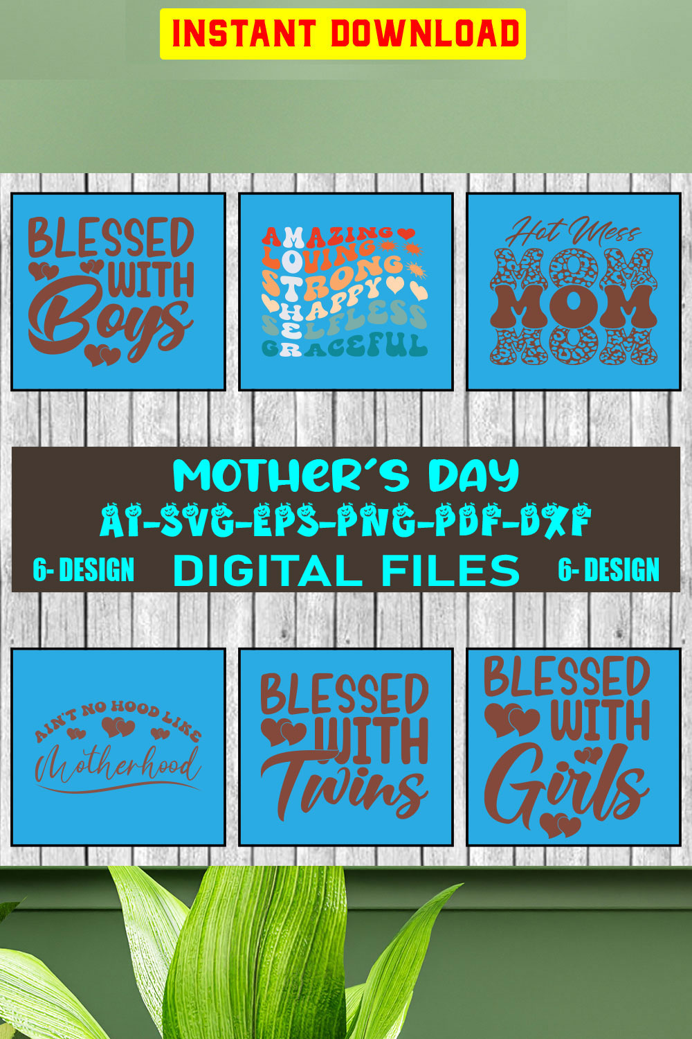 Mothers Day SVG Bundle, mom life svg, Mother's Day, mama svg, Mommy and Me svg, mum svg, Vol-07 pinterest preview image.