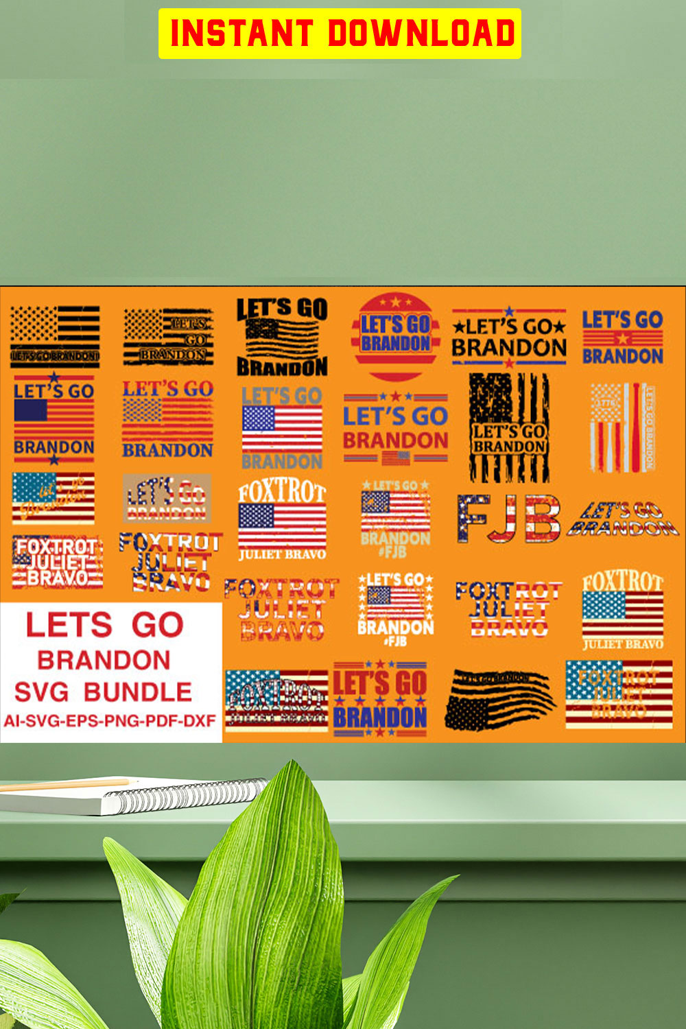 Lets Go Brandon SVG Design Bundle pinterest preview image.