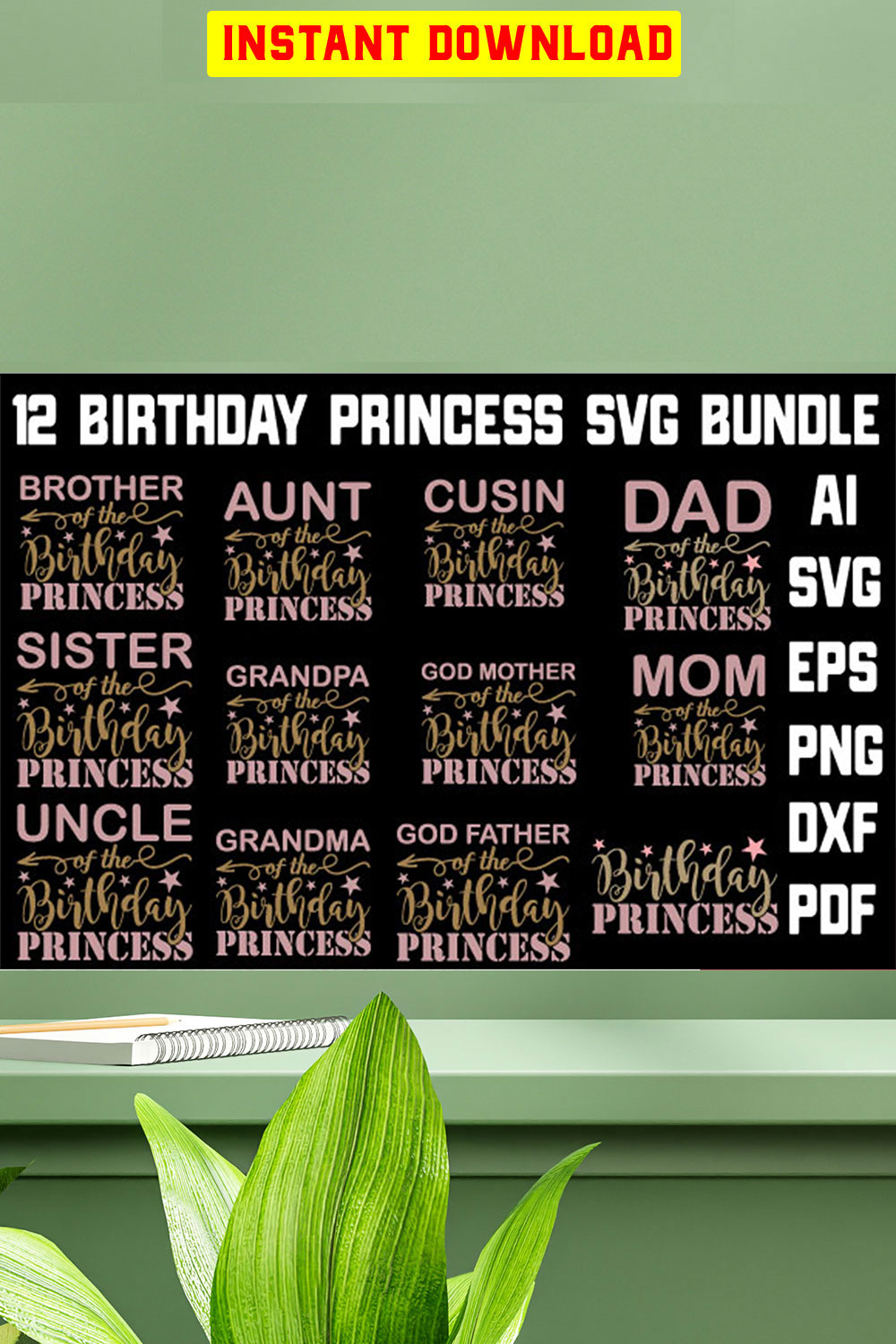 Birthday Princess Svg Bundle, Mom of the Birthday Princess, Dad of the Birthday Princess, Birthday Party Shirts, Matching Birthday T-Shirts pinterest preview image.