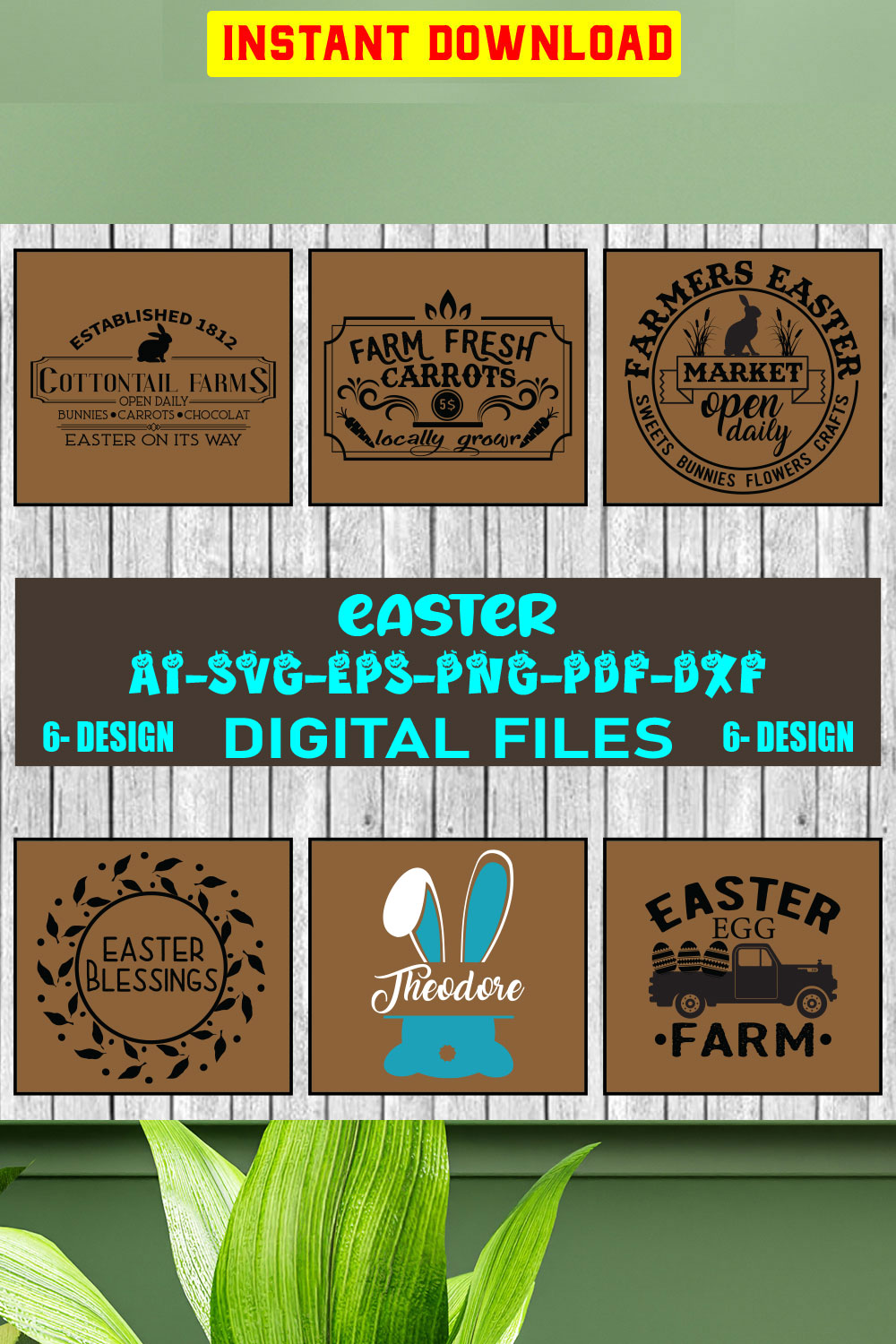 Happy Easter SVG Bundle, Easter SVG, Easter quotes, Easter Bunny svg, Easter Egg svg, Easter png, Spring svg, Vol-10 pinterest preview image.