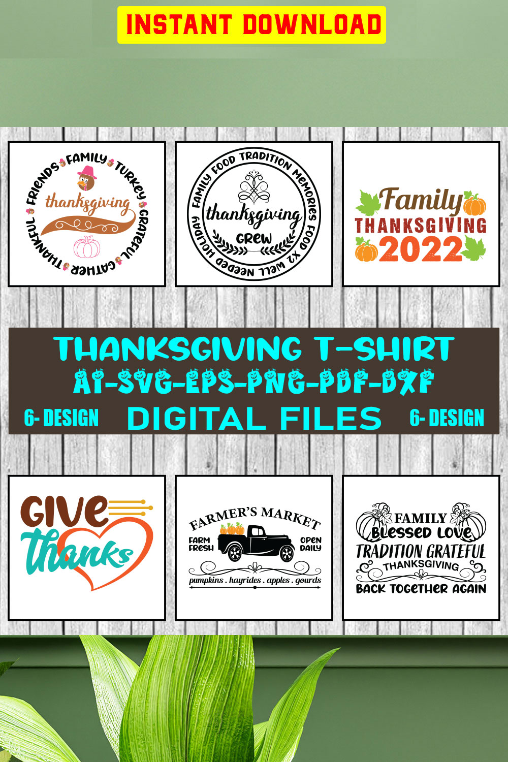 Thanksgiving T-shirt Design Bundle Vol-2 pinterest preview image.