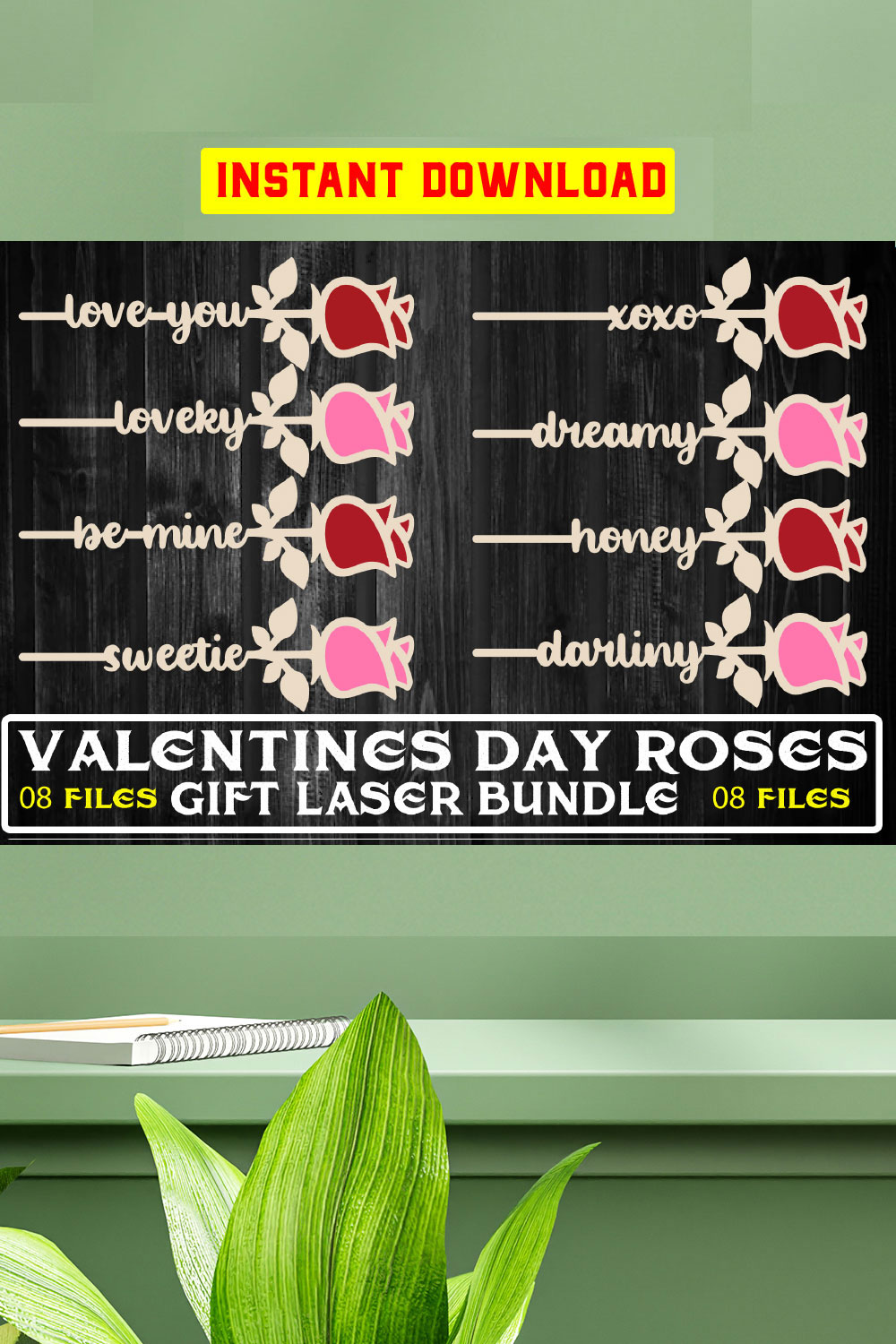 Valentines Day Roses Gift Laser SVG Bundle,Rose, Layers Laser cut svg, Rose svg, Valentine Day, pinterest preview image.
