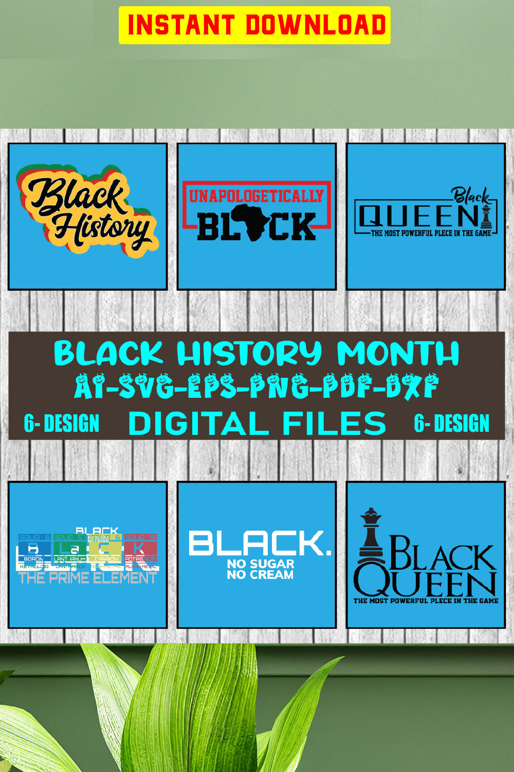 Black History Month Bundle SVG Files Vol-04 pinterest preview image.