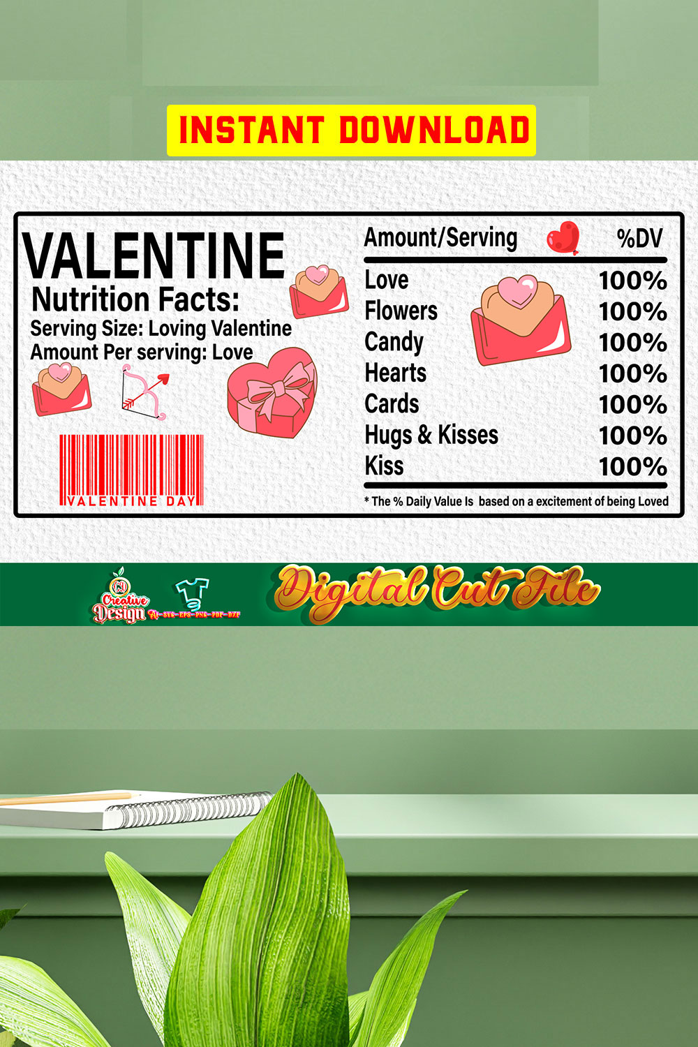 Valentine's Nutrition Label - Digital Download Only pinterest preview image.