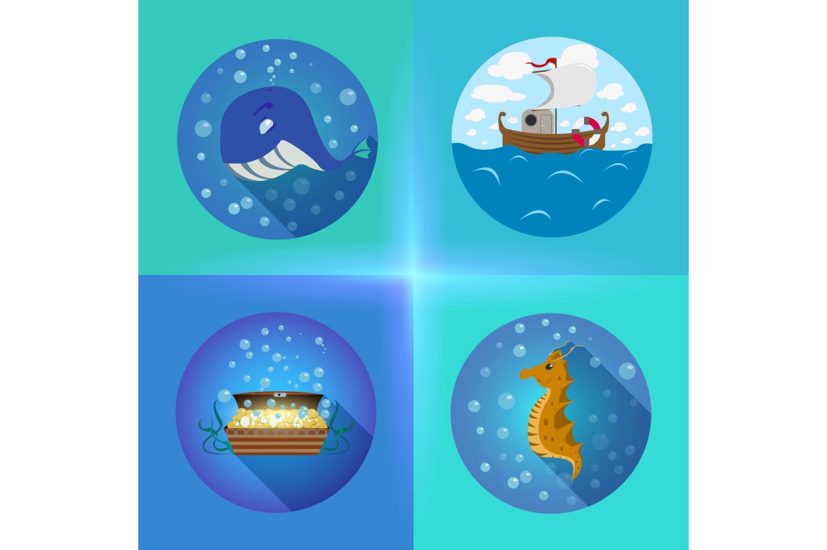 Sea theme flat icons cover image.
