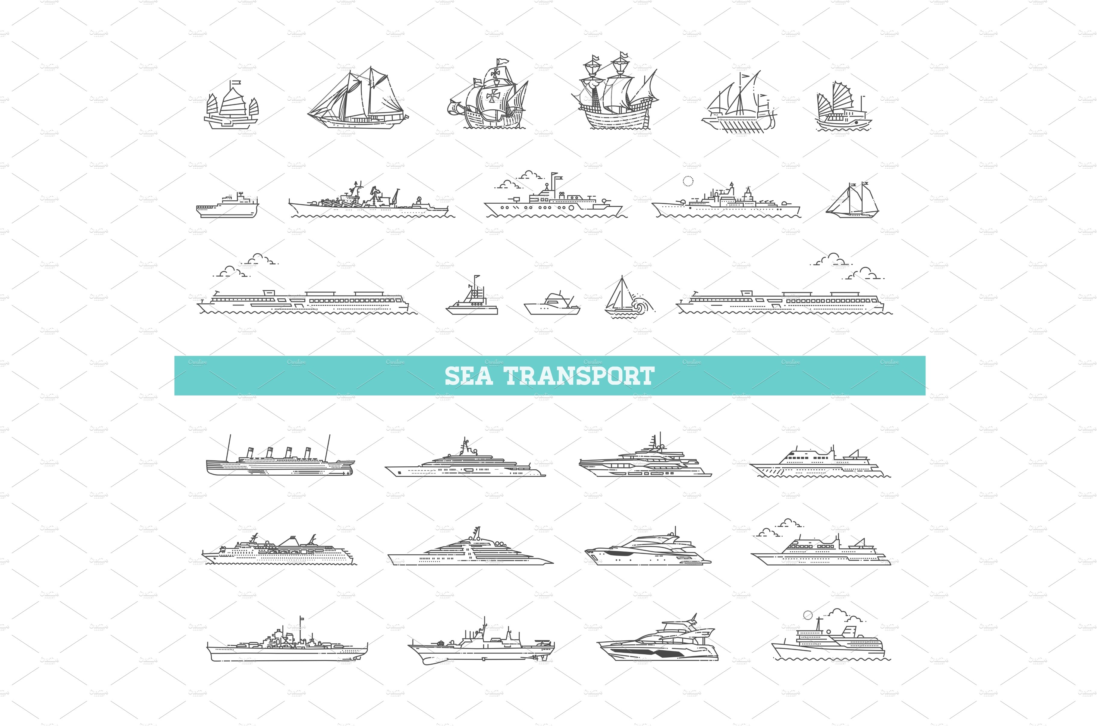 Vector line set of ships and boats cover image.