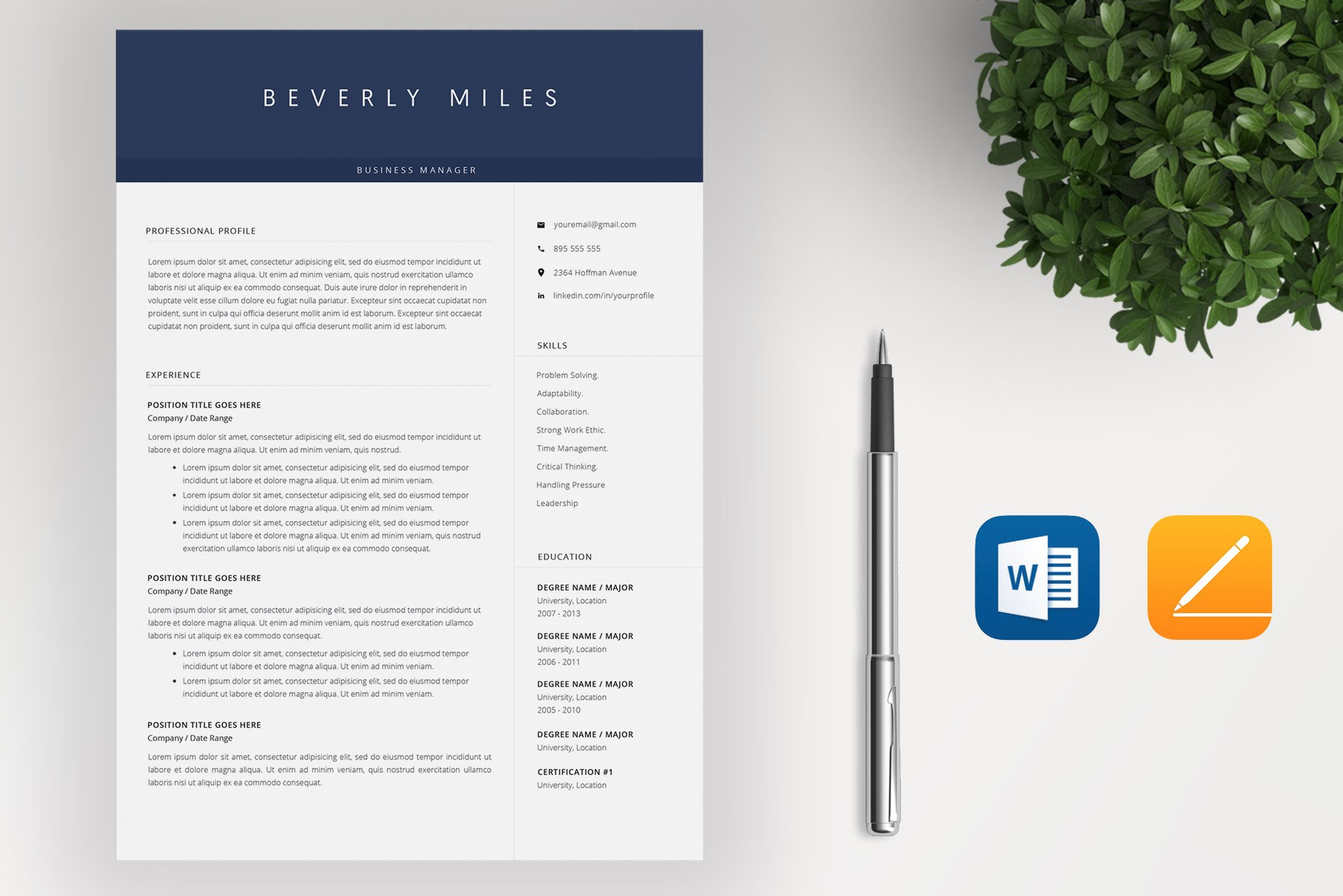 Modern Resume Template 4 Pages preview image.