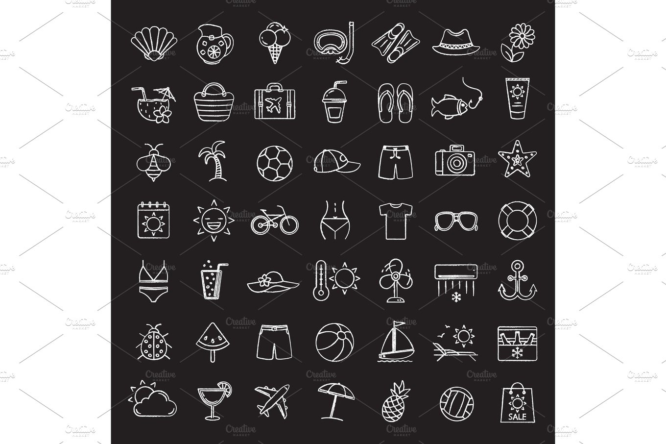 Summer chalk icons set cover image.