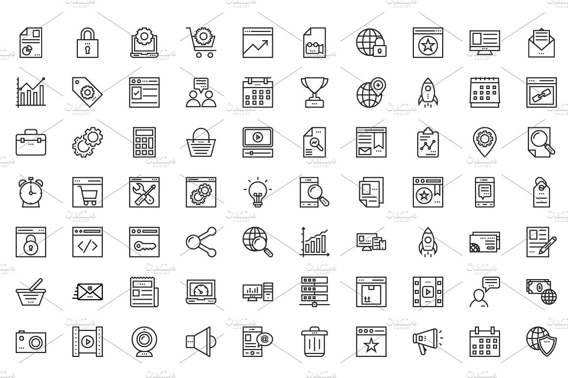 125+ Seo Web Optimization Line Icons preview image.
