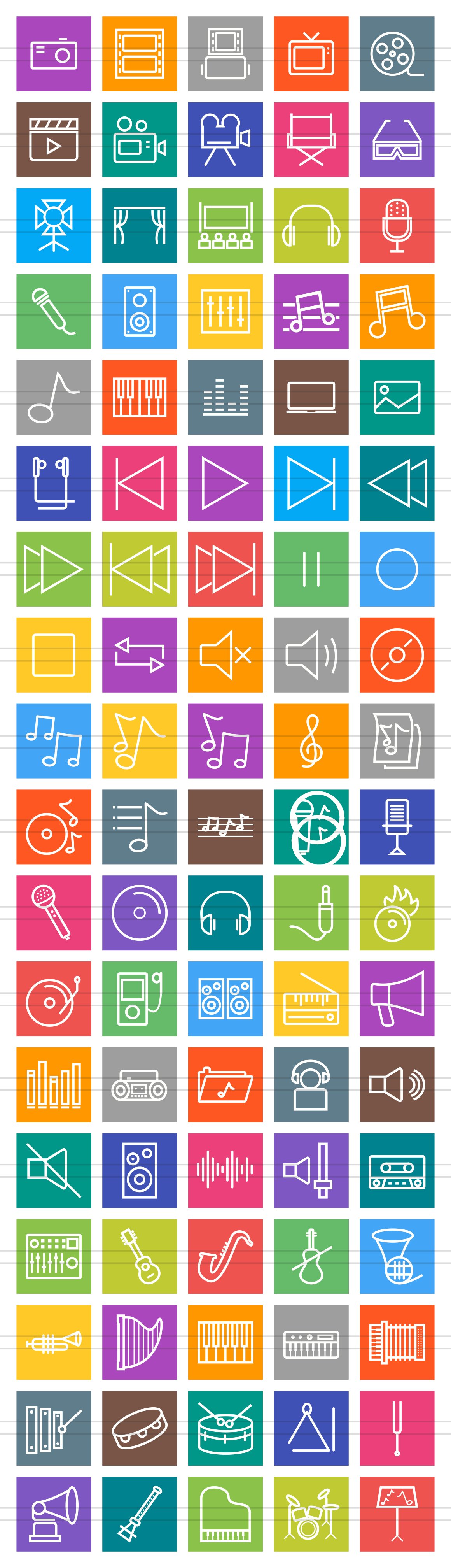 90 Music & Multimedia Line Icons preview image.