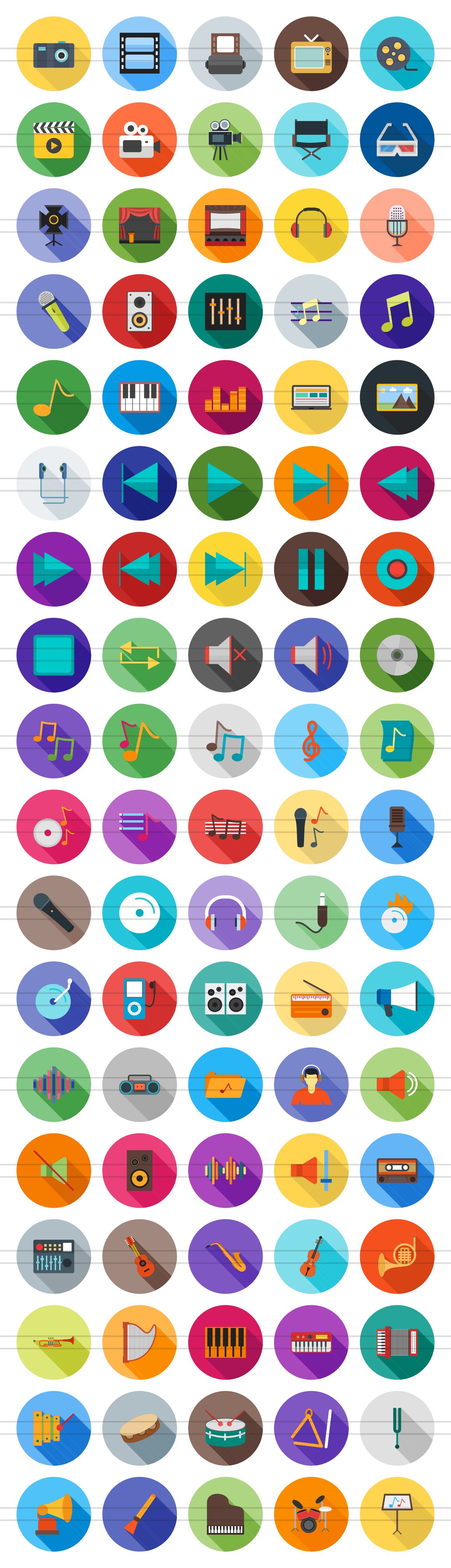 90 Music & Multimedia Flat Icons preview image.