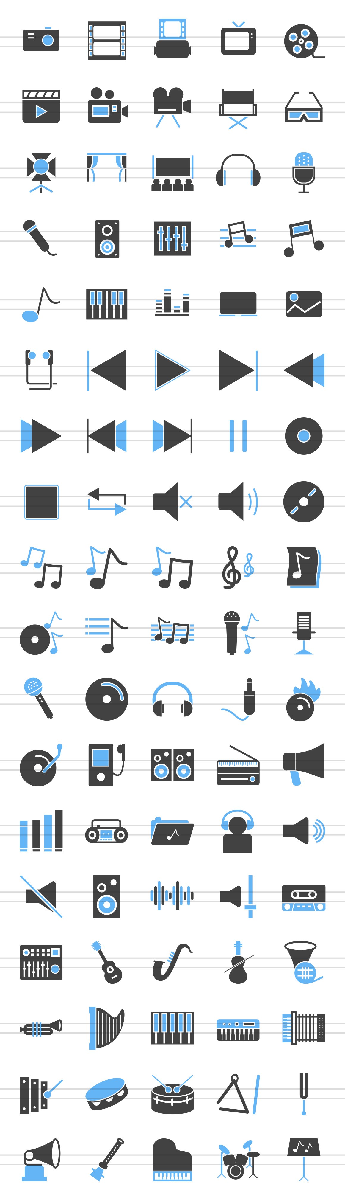 90 Music & Multimedia Filled Icons preview image.