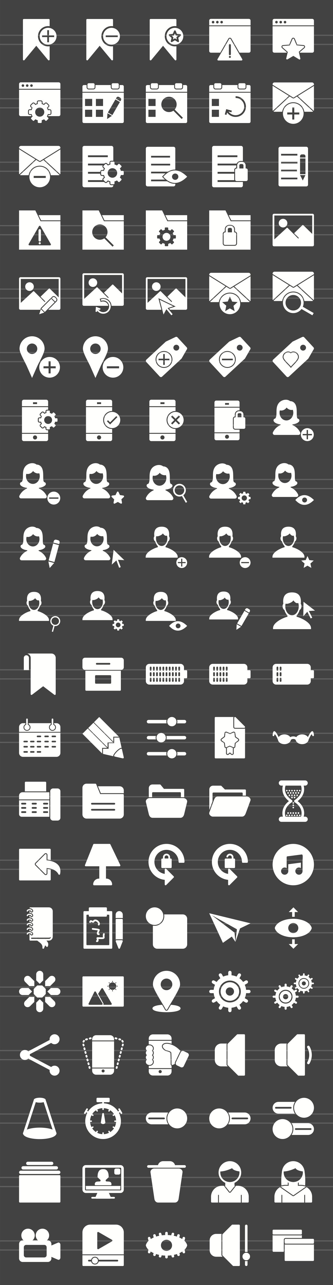 100 App & Web Interface Glyph Icons preview image.