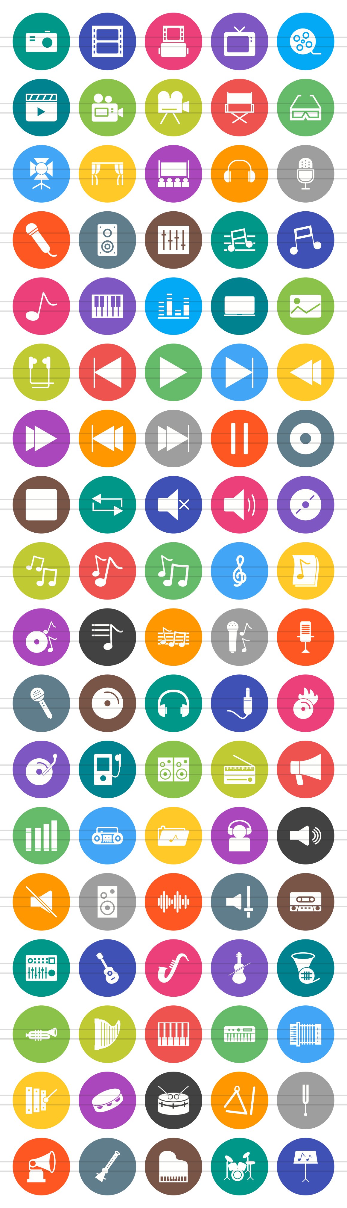 90 Music & Media Filled Round Icons preview image.