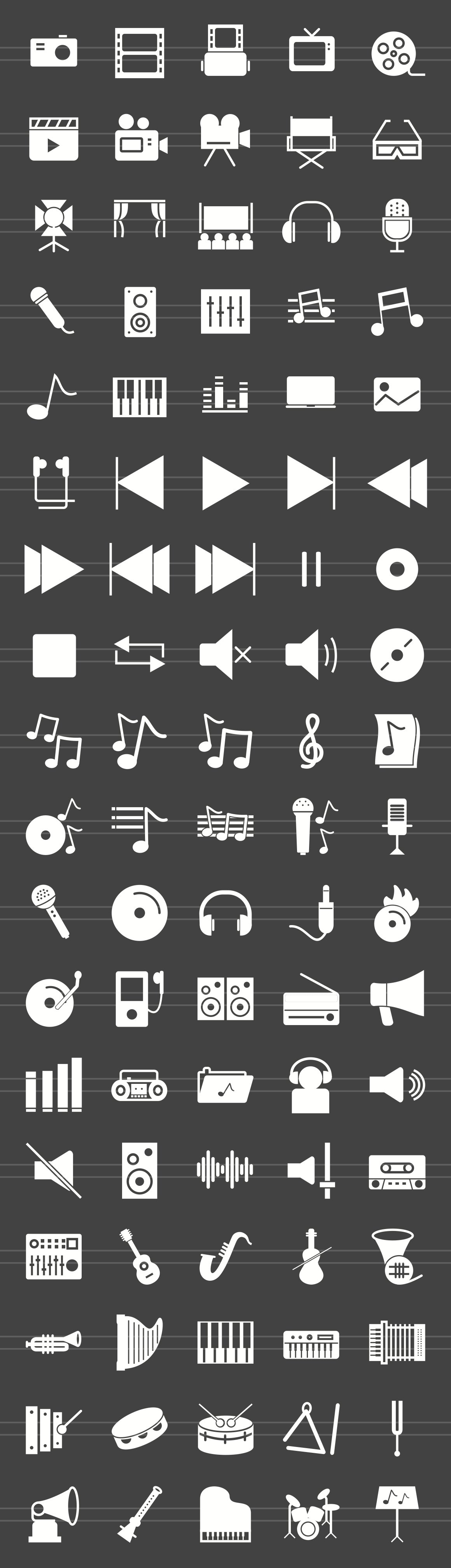 90 Music & Multimedia Glyph Icons preview image.